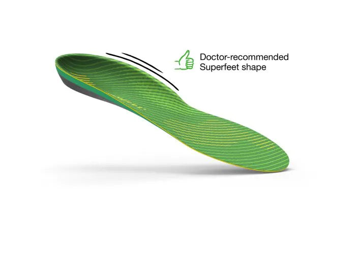 Top of Superfeet Active Support High Arch right foot insole with doctor-recommended Superfeet shape.